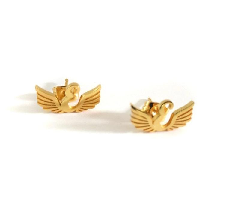 "E" Earrings + Wings in Gold Steel